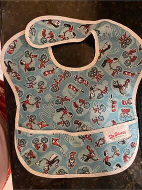 Dr. Seuss Light Blue Kids Bib with Character Print